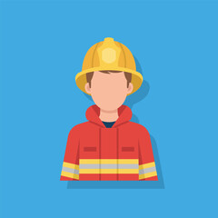 Male Firefighter Icon Flat Vector on Blue Background