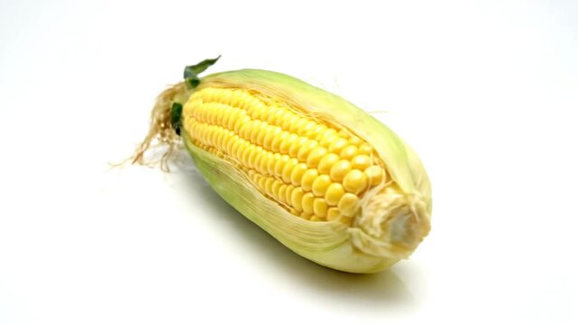 Fresh Corn Cob with Husk Isolated on White Background, Studio Shot