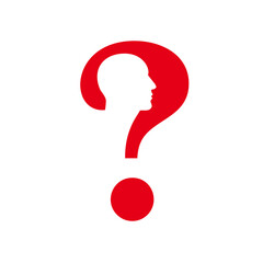 A Silhouette of a Human Head is Inside a Large Red Question Mark, Symbolizing a Question or Uncertainty, Against a White Background, Conceptual Imagery