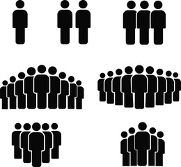 People Group Silhouette Icons Set on White Background