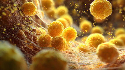 Hyper detailed visualization of microscopic fat cells in a scientific context