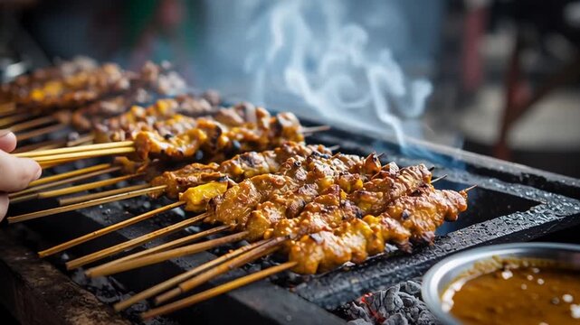 grilling satay skewers