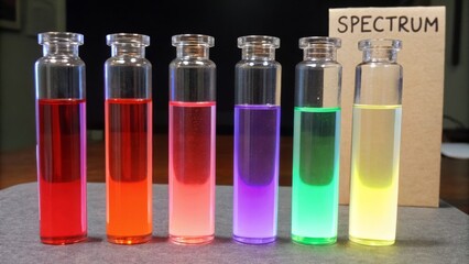 Colorful liquids in glass vials with glowing effects