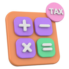 3D Tax Icon Illustration with Calculator and Finance Elements.