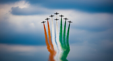 Aerobatic Planes Forming Indian Flag Colors in the Sky