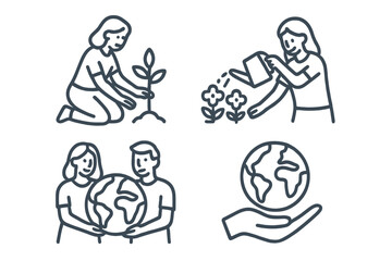 Line icons set for ecology and environmental care activities