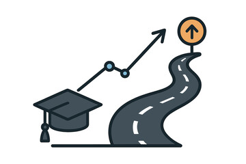 Education leads to success through a clear path and a graduation cap symbolizing achievement and future growth