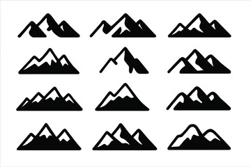 Different mountain silhouettes arranged in a grid format showing various peak shapes and styles on a plain background