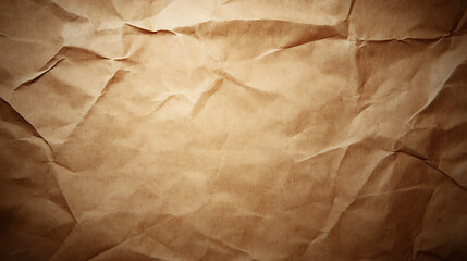 Crumpled paper background texture brown vintage wrinkled old sheet neutral lighting
