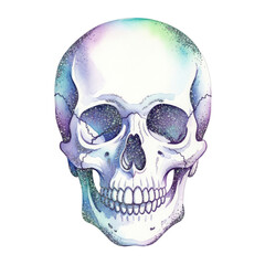 Watercolor Skull with Glitter Accents isolated on a transparent background