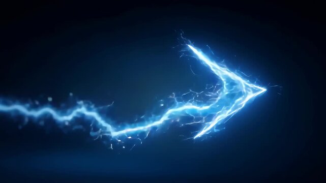 Bright blue lightning bolt arrow illustration with energy and motion effects in dark background