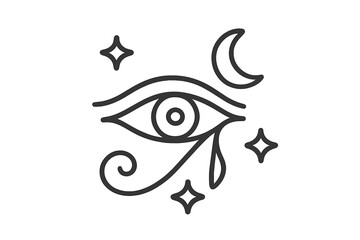 Mystical eye symbol outline with crescent moon and stars