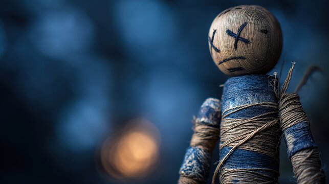 Wooden Voodoo Doll Wrapped in Twine
