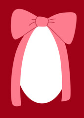 Minimalist hand drawn greeting card template with pink bow frame. Elegant vintage vector flat illustration for birthday, christmas, wedding, valentine's day etc.