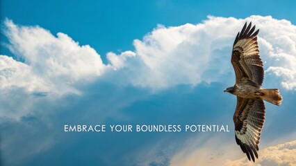 Dramatic clouds and blue sky with motivational text