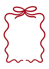 Hand drawn vector linear frame with bow. Elegant wavy ribbon. Holiday clipart for birthday, christmas, wedding, valentine's day etc.