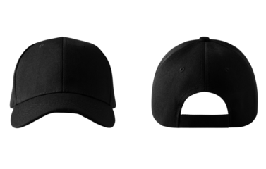 black baseball cap front and back views