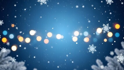 Magical winter background with sparkling snowflakes and warm glowing lights creating a festive atmosphere