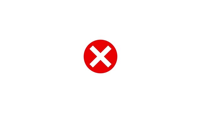 Cross mark icon showing cross reject action and not approved status. Cross animation represents error result, failed decision, and rejection process.
