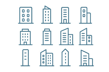 Fototapeta premium Modern and classic building outline icons for urban cityscapes