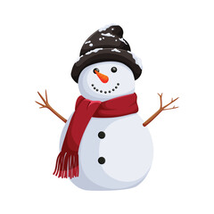 Festive Winter Snowman Character with Red Scarf and Black Hat Isolated on White Background, Christmas and Winter Season Design, Vector Art