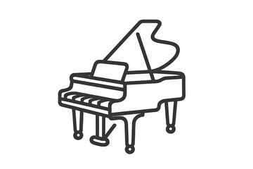 Minimalist line drawing of a grand piano with raised lid