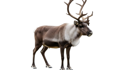Reindeer head with detailed antlers and fur texture isolated on transparent background
