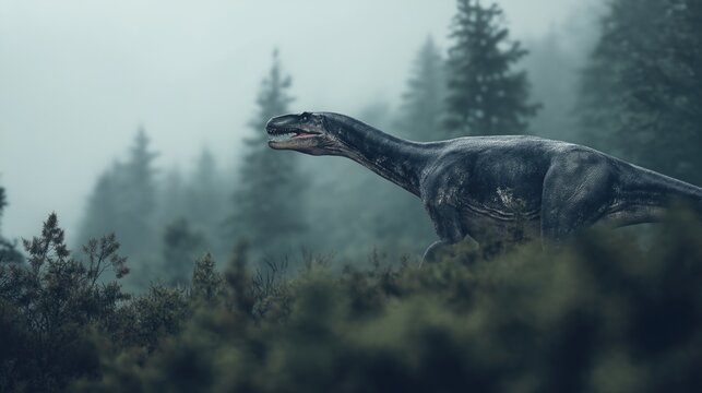 Plateosaurus engelhardti in Misty Forest Scene