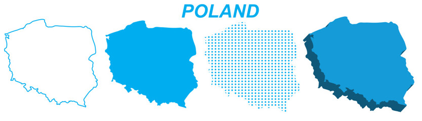 Poland Map Vector Set, European Outline Silhouette Dotted 3D Solid Shapes, Poland Country Infographic Template, Editable EPS Poland Geography