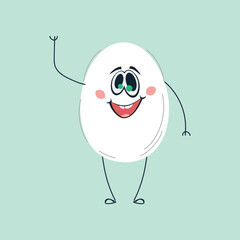 Happy Smiling Egg Character Vector. Easter themes, food-related graphics, branding, packaging, and educational materials.