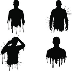 Dripping Human Silhouette Set – Abstract Ink Splatter People Illustration