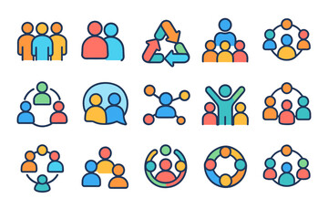 Fototapeta premium Teamwork and collaboration icon set. Group, community icons in a flat style.