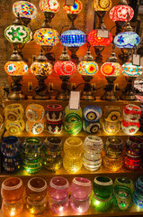 Traditional colorful turkey glass lamps at bazaar in Istanbul, Turkey.