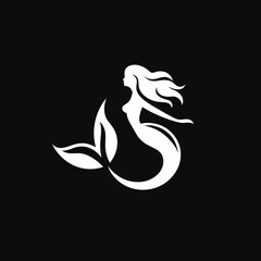 Modern mermaid logo vector icon on black background with elegant silhouette and smooth curves, ideal for spa branding, ocean businesses, fantasy themes, and premium logo design.