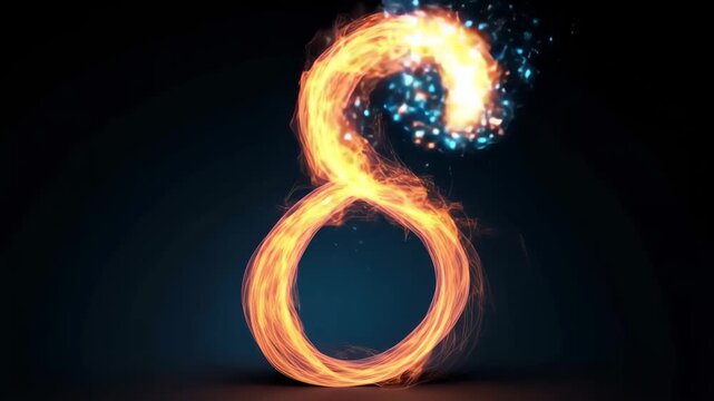Bright, swirling number nine with luminous sparks in a dark background, creating a vibrant atmosphere