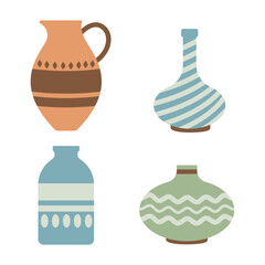 Colorful Flat Design Assortment Pottery Collection Illustration Graphic Element