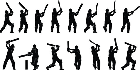 Dynamic Collection of Batting, Hitting, and Base Running Poses for Sports, Team Competition, and Athletic Game Graphics