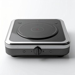 Fototapeta premium Modern Portable Induction Cooktop With Sleek Black Surface and Chrome Trim