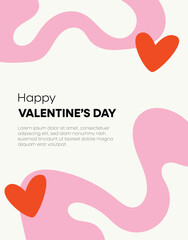 Happy Valentine's Day banner design with modern red color typography vector illustration. Romantic wallpaper with decorative hearts elements to celebrate Valentine Day on 14 February
