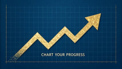 Golden arrow pointing upward on blue grid chart