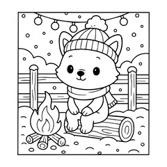 Cute Kawaii coloring pages, New Year mood, cartoon line art. Vector illustration.