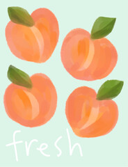 Fresh Peaches Watercolor Style Illustration Art