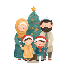 Fototapeta premium Festive family with christmas tree isolated on transparent background