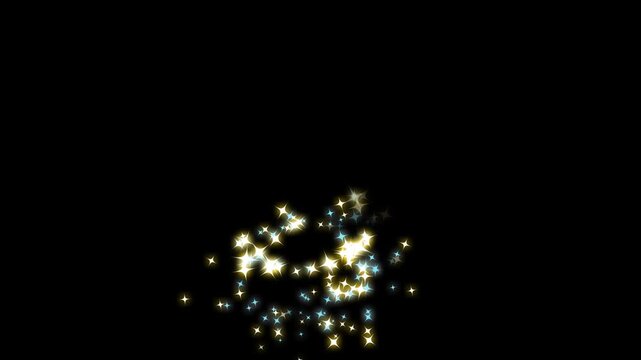 Colorful christmas style glitter particle trail with magic sparkles. golden glowing twinkle stars animation, fairy dust line, curved stars motion, sparkling star transition effect on black screen. 4k