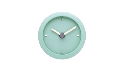 Mint Green Clock Showing Time on White Background