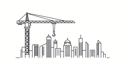 Obraz premium Cityscape Construction Crane and Skyline Illustration.
