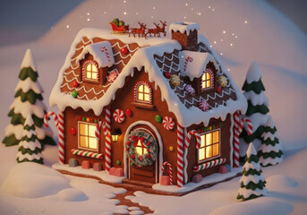 Fototapeta premium Magical christmas gingerbread house in snowy winter wonderland