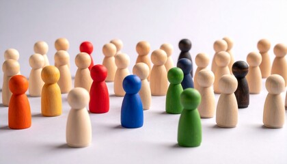 Obraz premium Diverse Group of Wooden Pawns with Colored Heads Representing Diversity and Inclusion