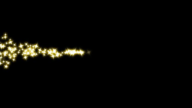 2D Glittering particle trails for video transition or wipe effect. glitter star explosion, twinkle magic, magic FX, glitter particles light trail on black background, alpha channel loop 4k video
