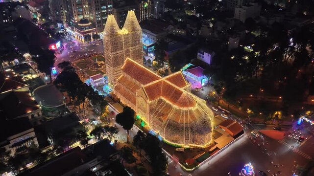 Notre Dame Cathedral in Vietnam, Ho Chi Minh City, on Christmas Eve